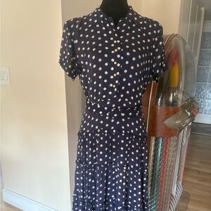 Navy Blue and White Polka Dot Shirtwaist Dress